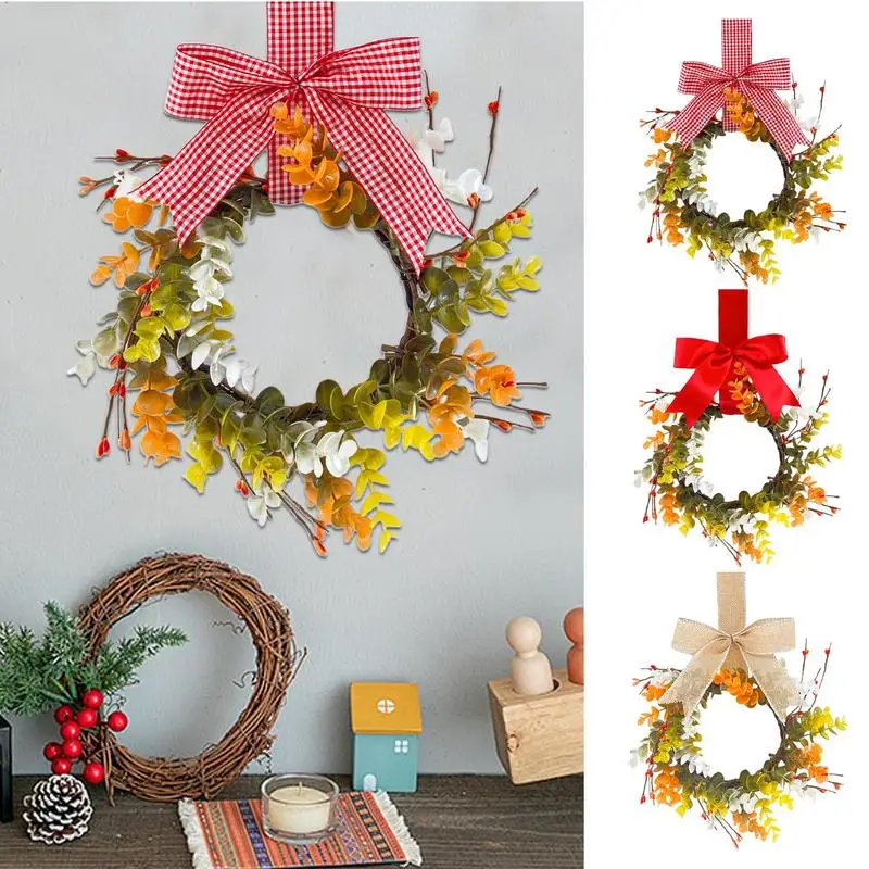 Christmas Wreath With Bow Winter Garland Sign Christmas Artificial Garland For Home Table Wall Window Outside Decoration