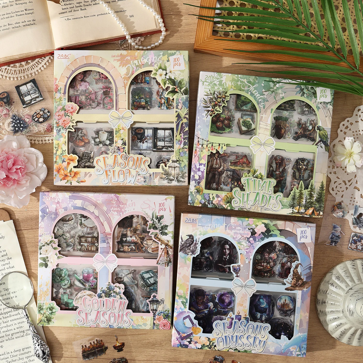 

100/400 Pcs Vintage Flower Gift Boxes Handmade Aesthetic Stationery Stickers for Student Rewards Scrapbooking Supplies