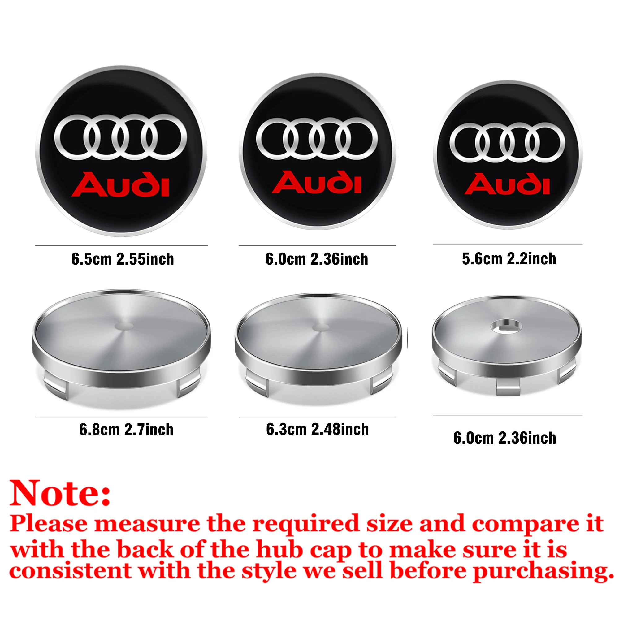 56/60/63/65/68mm 4PCS Car Wheel Center Caps Hub Caps Sticker For AUDI A1 A3 A4 A5 A6 A7 Q2 Q3 Q5 Q8 TT Sline RS S A8 Accessories