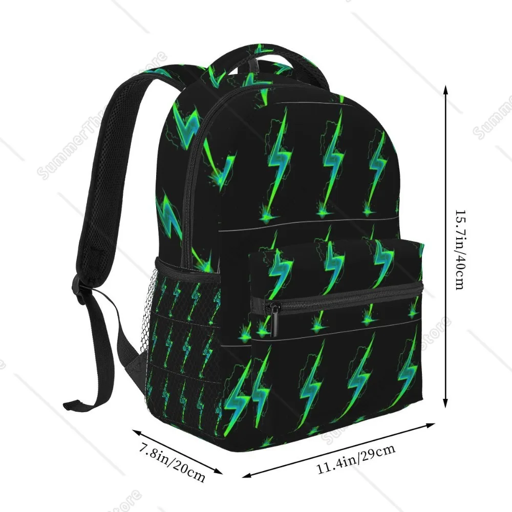 Green Lightning Bolt Backpacks Boys Girls Bookbag Students School Bags Cartoon Travel Rucksack Shoulder Bag Large Capacity