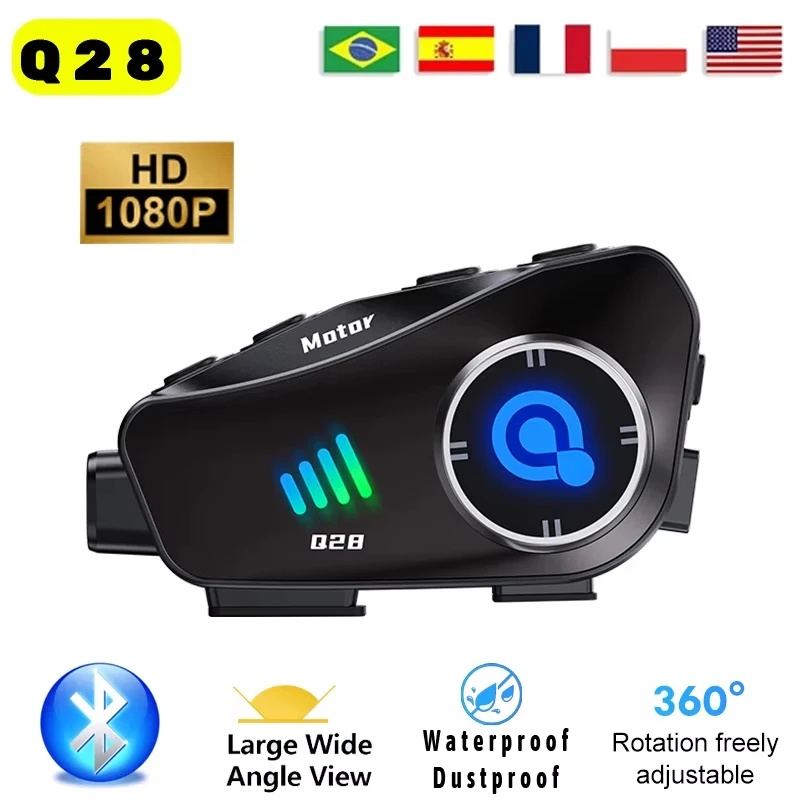 

Q28 Motorcycle Bluetooth Headset 1080p High-Definition Ultra-Wide-Angle Lens Horizontal/Vertical Shooting Body 360° Free Adjustm