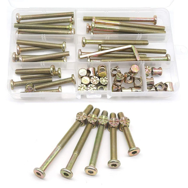 50pcs M6x40/50/60/70/80mm Crib Screws Hardware Replacement Kit Baby Bed Frame Bolts Barrel Nuts Set For Crib Bed Chair