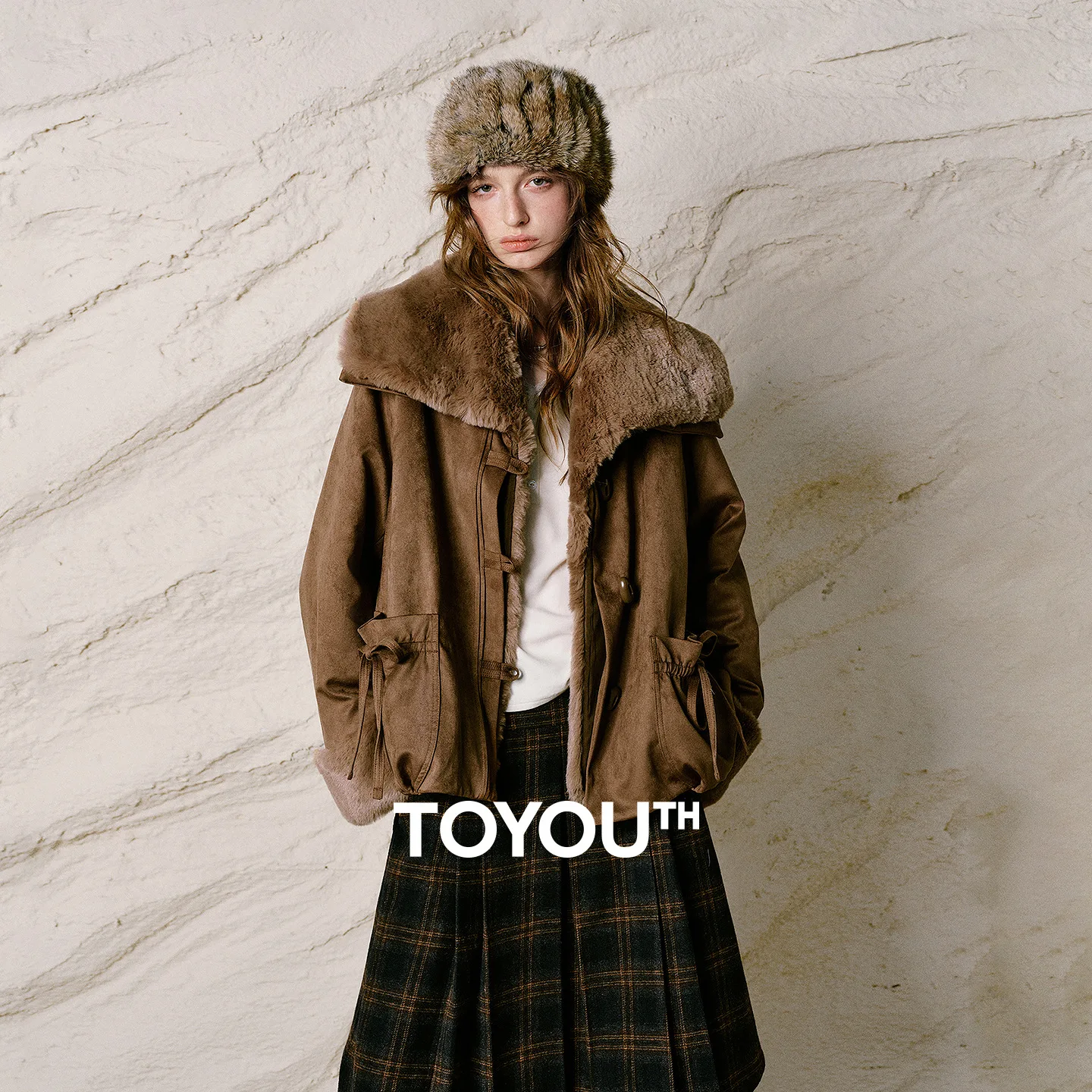 TOYOUTH Women Faux Suede Down Jacket 2026 Winter New Fuzzy Large Lapel Toggle Button Outerwear