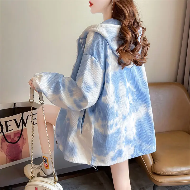 New Tie-dye Jacket Thin Sweatshirt Women High-end Mid-length Jacket Trendy