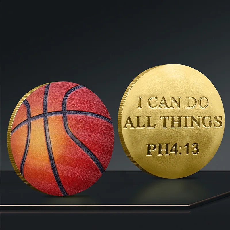 منغم "أستطيع أن أفعل كل شيء" وسام ملهمة برتقالية لكرة السلة رمز الكتاب المقدس الآية عملة رياضية مسيحية هدية قابلة للجمع #1