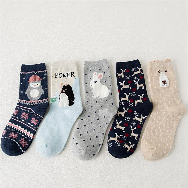 Cute Women\'s Socks Kawaii Cartoon Animal Bear Hedgehog Fox Penguin Cotton Socks Harajuku Funny Crew Tide Socks Christmas Gift