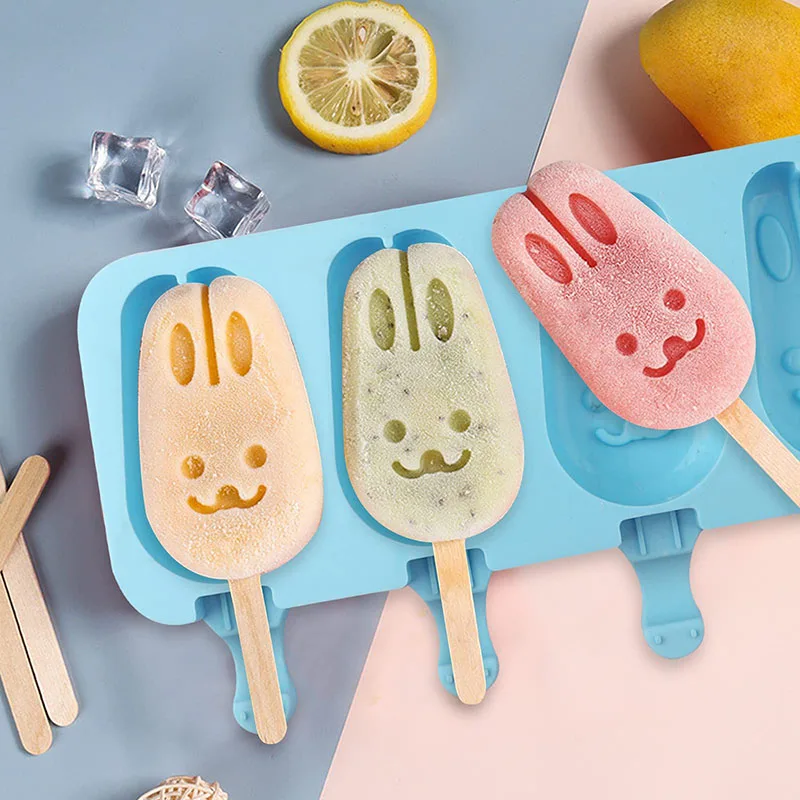 Popsicle Silicone Homemade Ice Cream Cartoon Mold Cake Decorating Fondant BPA Free Reusable Popsicle Molds with 50 Wooden Sticks