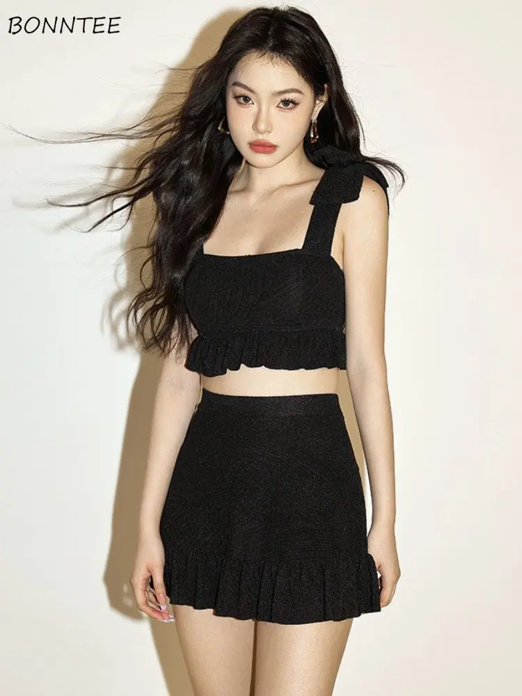 

Bikinis Sets Women Sexy Beach Style Summer Holiday Bow Simple Lace Up Bathing Design Ruffles Classic Fashion Girls Ulzzang Daily