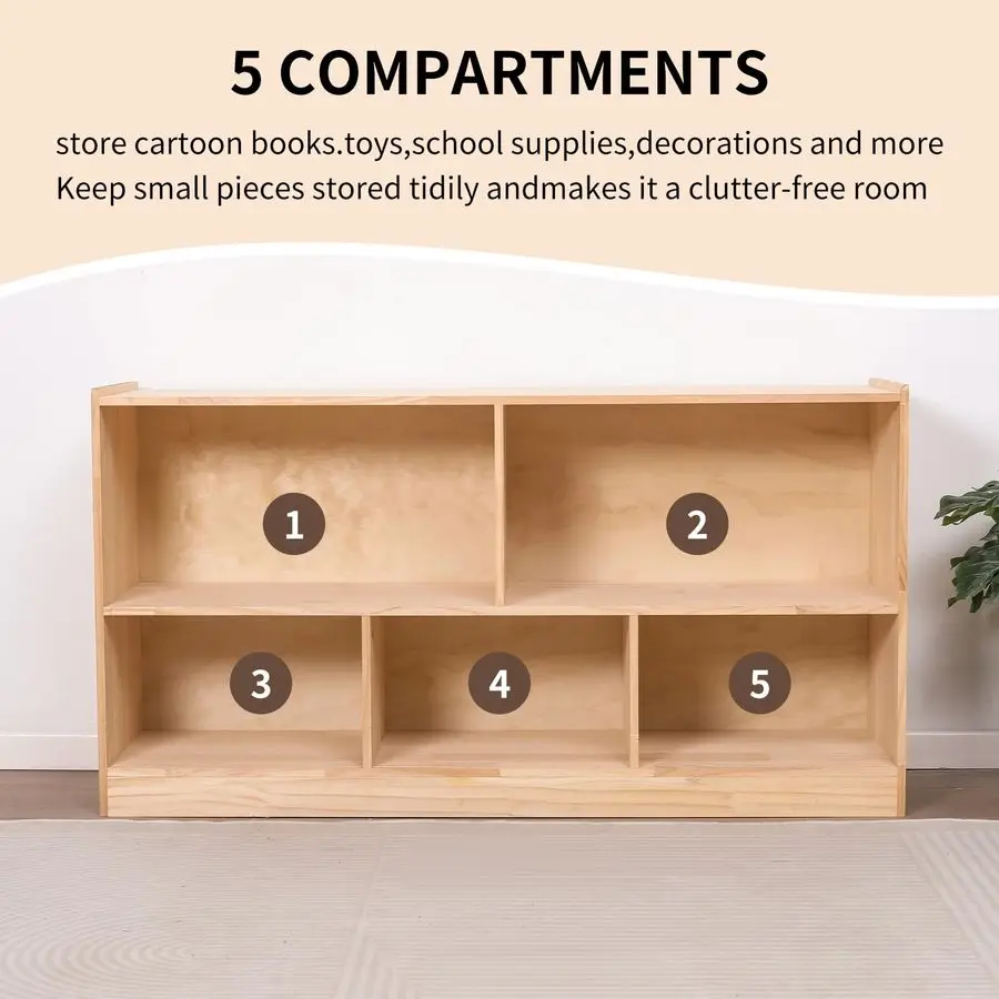 収納キャビネット、5セクションモンテッソーリシェルフ、子供用おもちゃ収納オーガナイザー本棚、子供部屋、教室、プレイルーム、保育園用、4