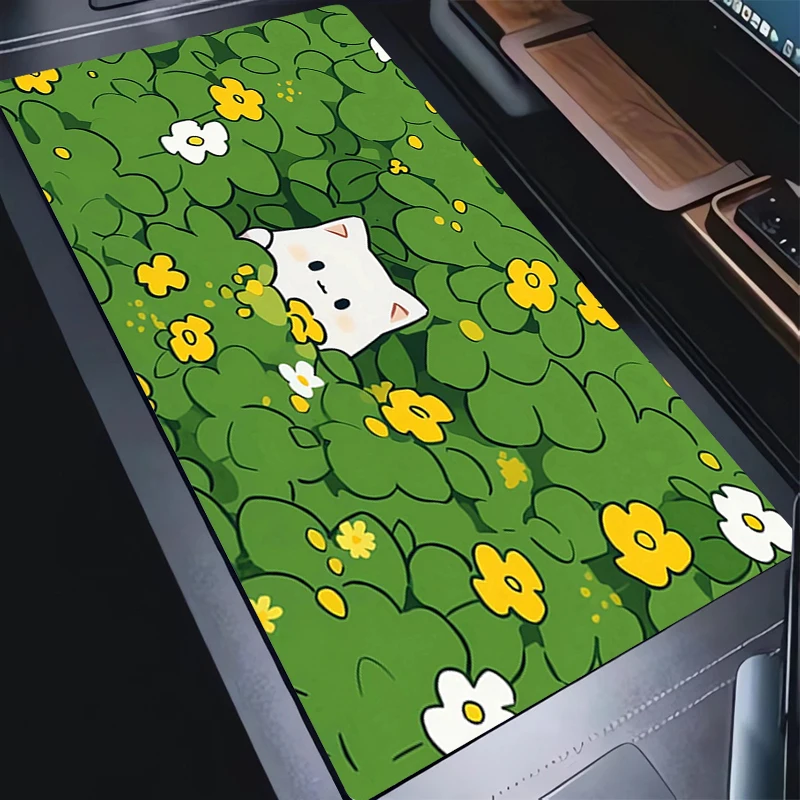 

Mouse Pad Cute Anime Mousepads Kawaii Flower Cat Table Mats Office PC Accessories Green Plants Desk Mat Soft Rubber Keyboard Pad