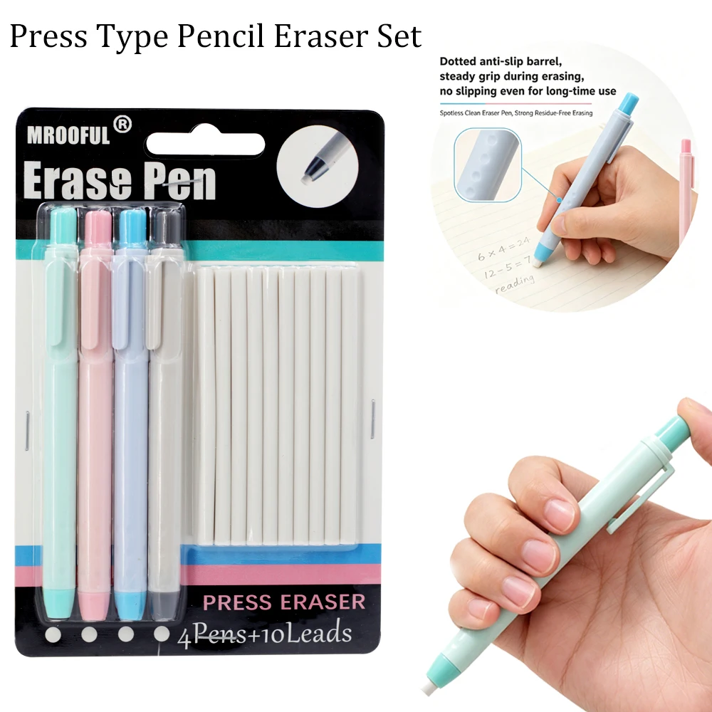 Creative Pen Shape Press Type Pencils Eraser and Replaceable 10 Core, Sketching Writing Supplies Office Stationery Accessories