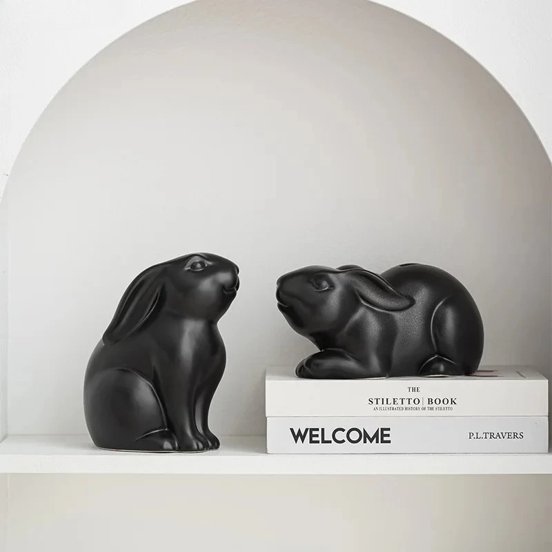 Minimalist Rabbit Statue Lovely Animal Ornaments Desk Decoration Modern Crafts Bunny Ceramic Sculpture Room Aesthetic Decor