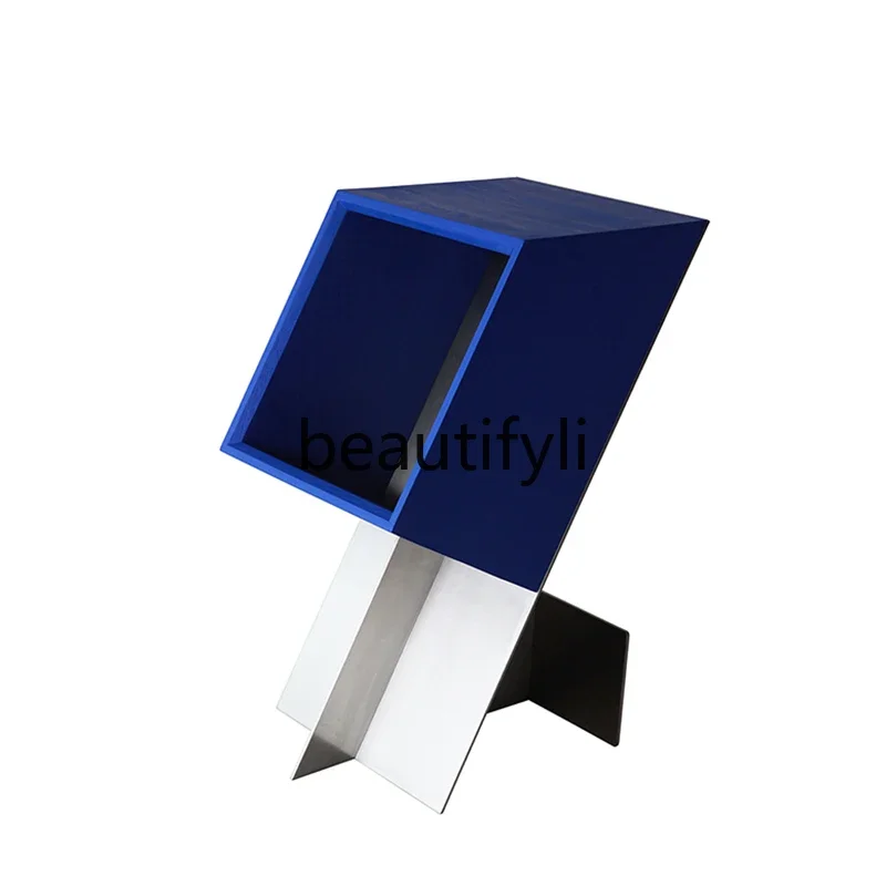 Magazine Cabinet Modern Simple Klein Blue Solid Wood Edge Cabinet Metal Stainless Steel Edge