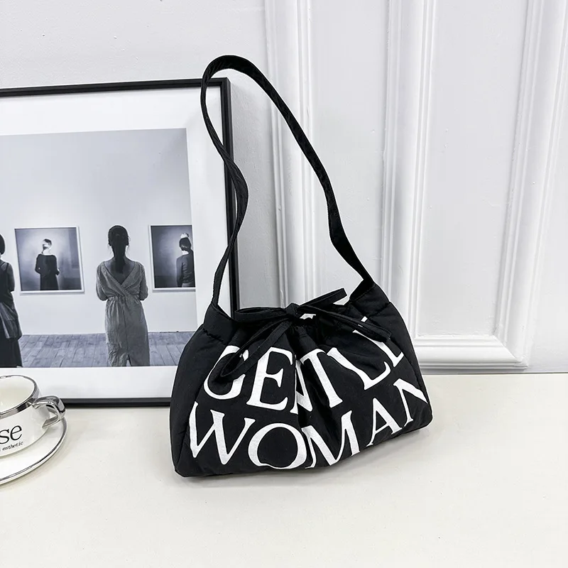 Women Shoulder Bags Tote Bag Drawstrings Bag Pleated Bubbles Cloud Shoulder Bags Letter Letter Printing Dumpling Bag 2024