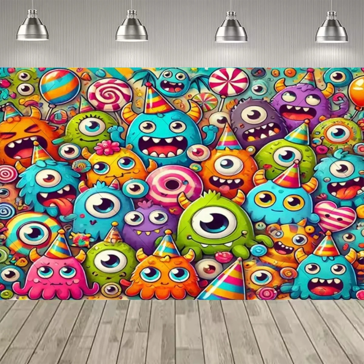 Cartoon-Monster Themenparty Dekorations-Hintergrund Monster Kindergeburtstag Party-Zubehör Deko-Banner Baby-Taufgeschenk – Detail 11
