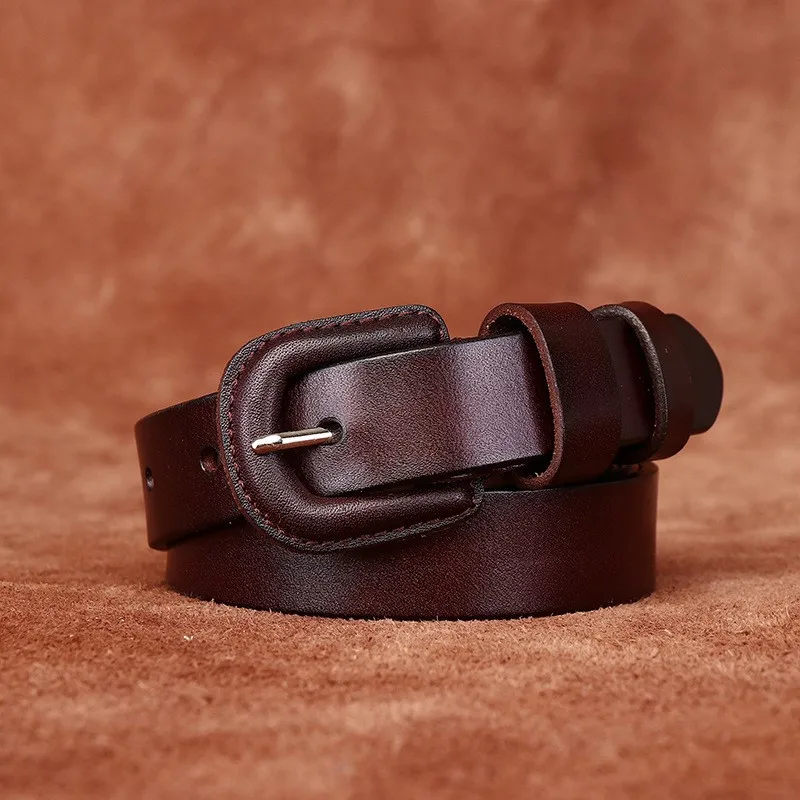 A versatile top-layer leather women's belt with simple decoration and anti-buckle metal allergy for women