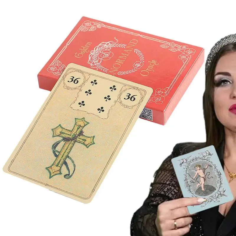 Cartas de oráculo de Lenormand doradas, cartas de adivinación del destino, versión en inglés A 36, baraja de Tarot