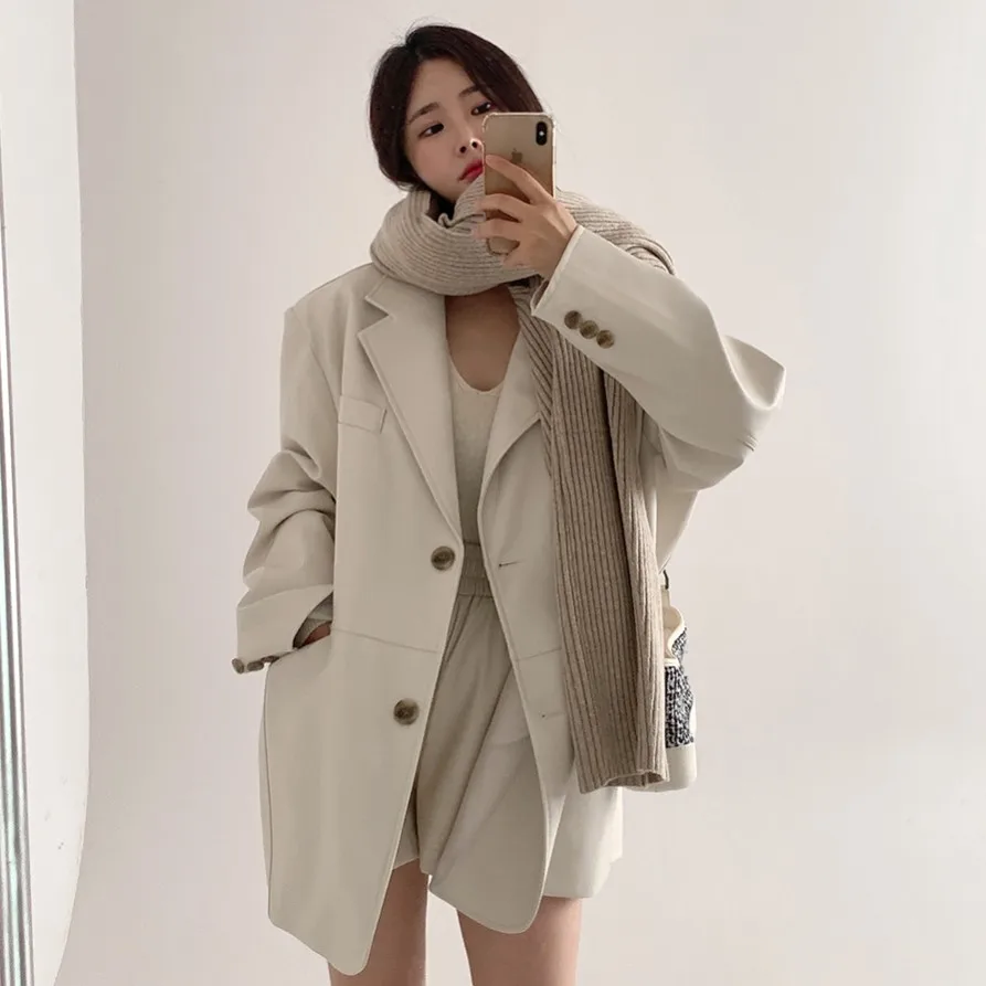2026 Spring and Autumn New Women's Leather Jacket Loose Suit Collar PU Jacket
