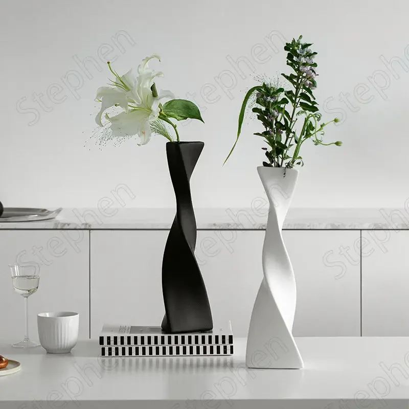 Nordic Style Creative Ceramic Vases Geometric Twist Vase Home Decoration Modern Art Minimalist Ceramic Palnt Pots Tabletop Decor