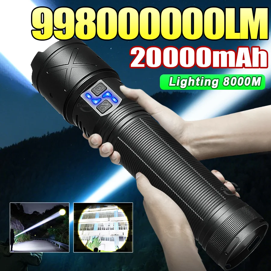 2026 New LED Flashlight Super Bright USB Charging Zoom Flashlights Long Range 8000M Tactical Flashlight for Camping Fishing Work