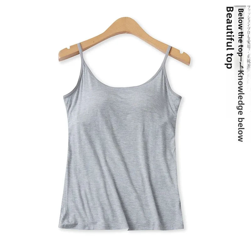 Summer New Candy Color Strap Vest Women's Fashion Slim Fit Integrated Pad Base Tank Top Short Style Pure Color Versatile