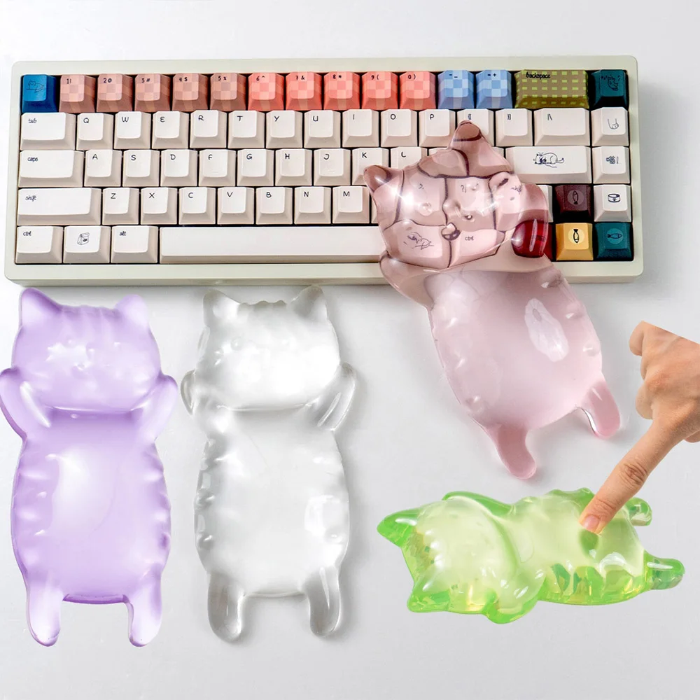 

Ergonomic Silicone Gel Mouse Wrist Rest Pink Clear Cute Cat Mouse Wrist Rest For Keyboard Comfort & Support for Typing Gaming