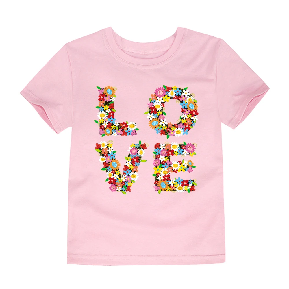 Pink Wedding Tshirt for Kids Clothes Luxury 2024 Heart Floral Birthday T Shirt for Girls 2 to 3 4 5 6 7 8 9 10 11 12 13 14 Years