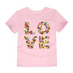 Pink Wedding Tshirt for Kids Clothes Luxury 2024 Heart Floral Birthday T Shirt for Girls 2 to 3 4 5 6 7 8 9 10 11 12 13 14 Years