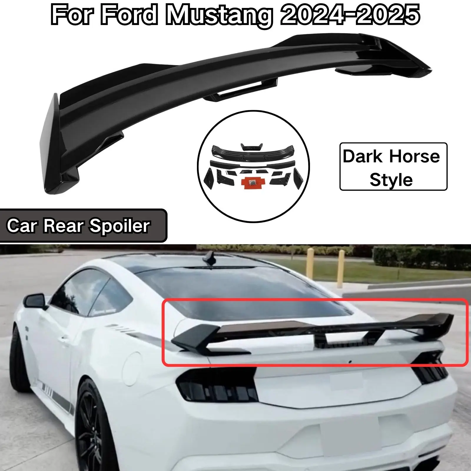 

For Ford Mustang 2024-2025 Car Rear Spoiler Dark Horse Style Rear Wing Glossy Black Carbon Fiber Print Car Accessories Body Kit