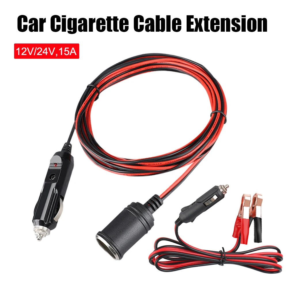 24V 12V Car Cigarette Lighter Extender Socket Plug Car Splitter With 15A Fuse Charger Cable 3.6m 1.5m Cord Auto Accessories