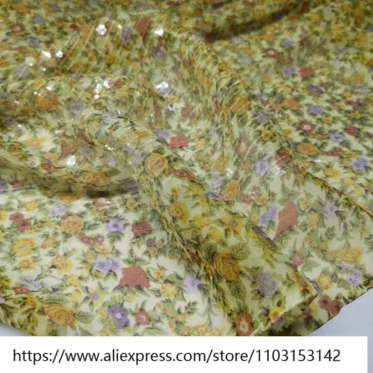 

Sewing Fabric Light Women's 8Momme Small Floral Silk Embroidered Transparent Sequin Breathable Skirt Fashion Stage Surface