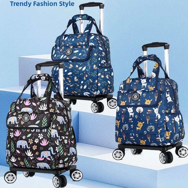  Lightweight Foldable Handle Bapa Fre Print Lage Wheel Suitcase Women's Portable Travel Bag Trendy Ox Cloth