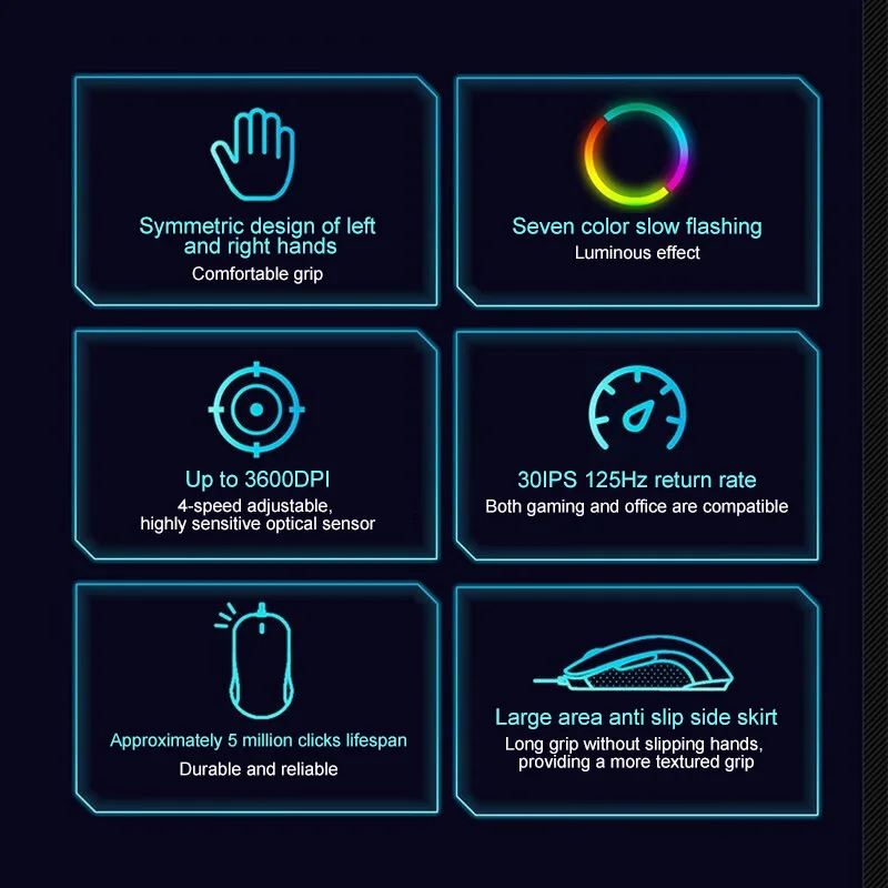 ماوس الألعاب السلكي Erazer G300 بتصميم متماثل لكل من اليد اليسرى واليمنى. تأثيرات إضاءة متعددة وضبط المستويات الأربعة #6