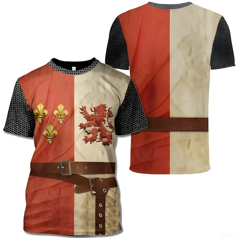 

Summer Oversized T-shirt European Retro Templar Print Round Neck Clothes Men Fashion Casual Short-sleeved Knight Streetwear Tops