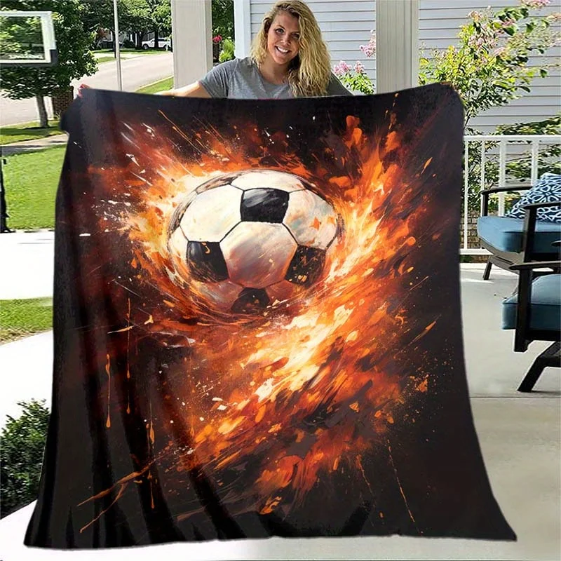Flaming soccer ball sports fan gift flannel  football lover dynamic design soccer blanket