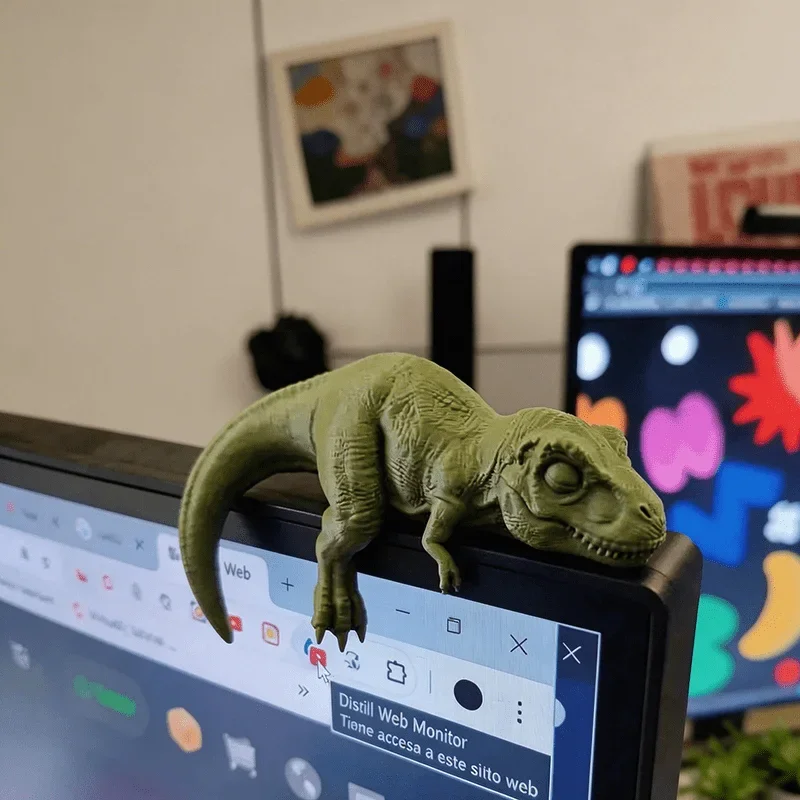 Sleeping T-Rex Monitor Topper Figurines 3D Printed Mini Lazy Dinosaur Ornaments for Desk/Monitor/Shelf Cute Jurassic Dino Decor view 6