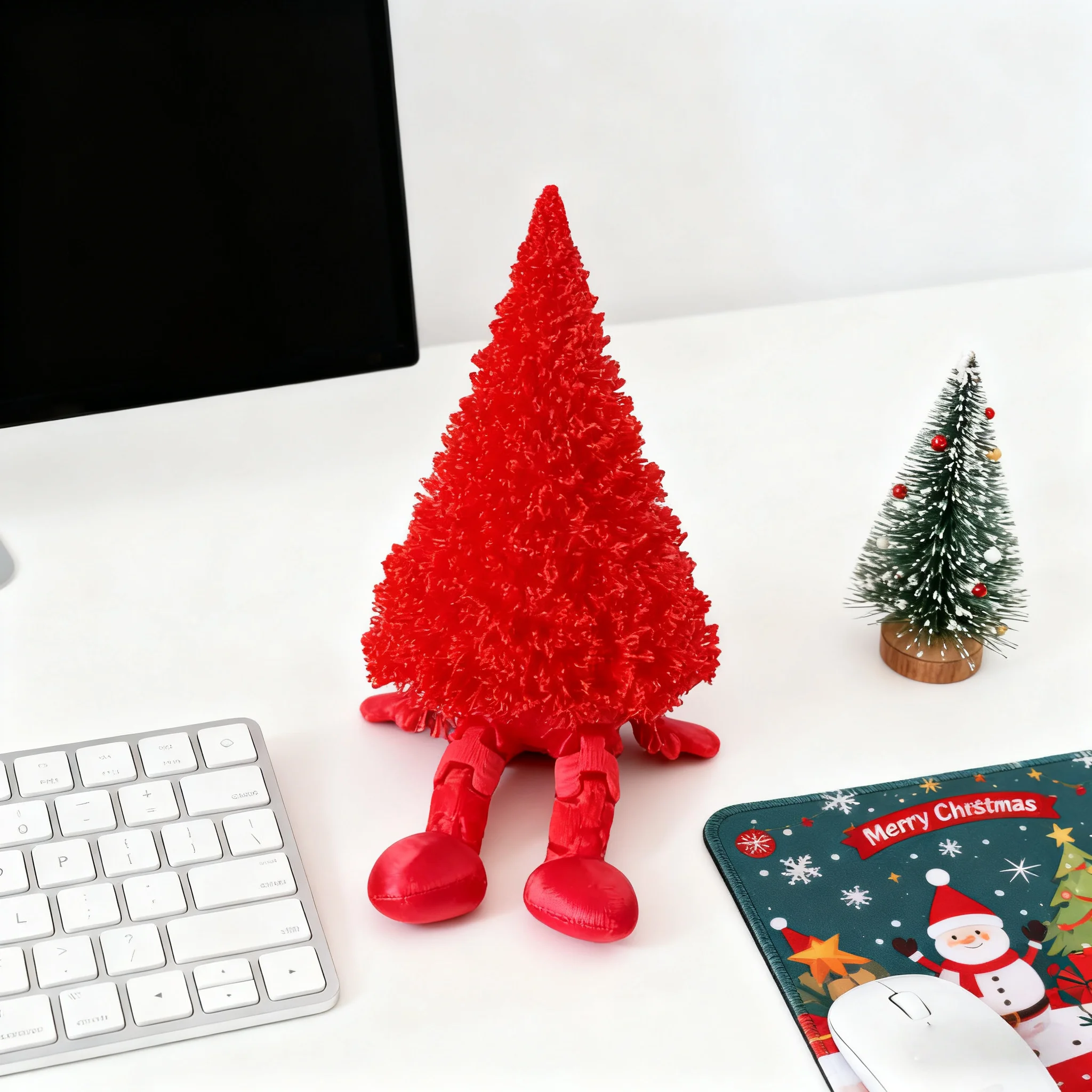 Poseable 3D Printed Christmas Tree - Movable Joints, Stable Base, Red/Gold, Durable Resin Decor for Home/Office