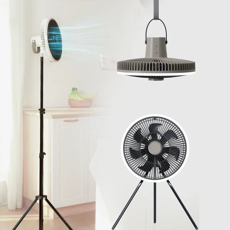 Home smart appliances pedestal Fan with remote control and LED light replaceable tripod handle ceiling fan outdoor camping Fan