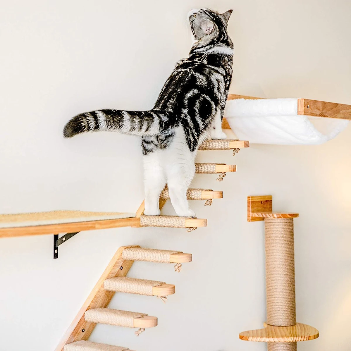 Cat Climbing Shelf Furniture Wooden Shelves for Cats Perches Activity Cat Tree Scraper Stairs Scratching Post Cat Wall Furniture