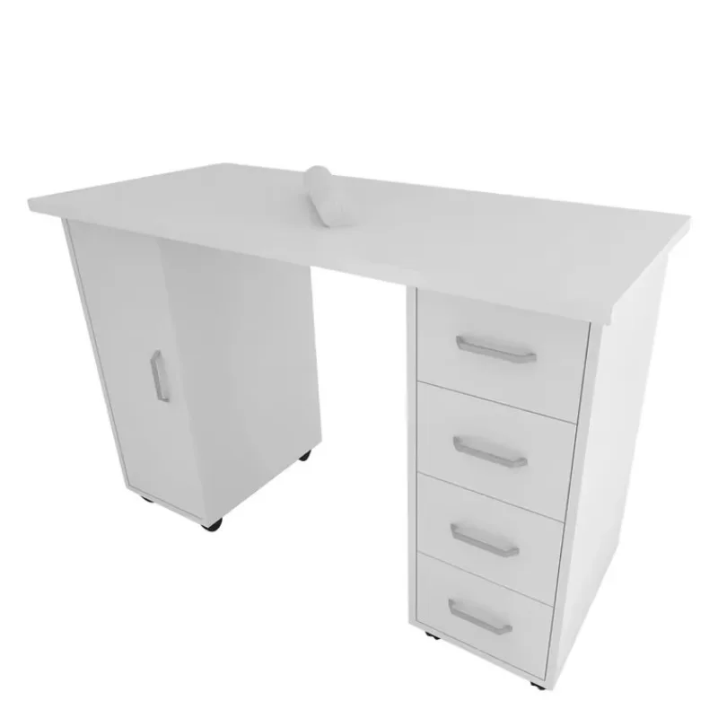 Docarelife Hot Selling Luxury White Double Nail Art Table Salon Furniture Professional Wood Solid Manicure Table