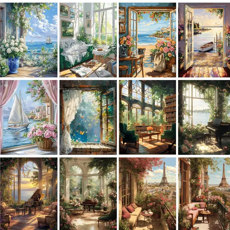 

GATYZTORY Oil Painting By Numbers Paint Kit On Canvas Garden Landscape Number Painting Wall Art Picture On Number For Adults