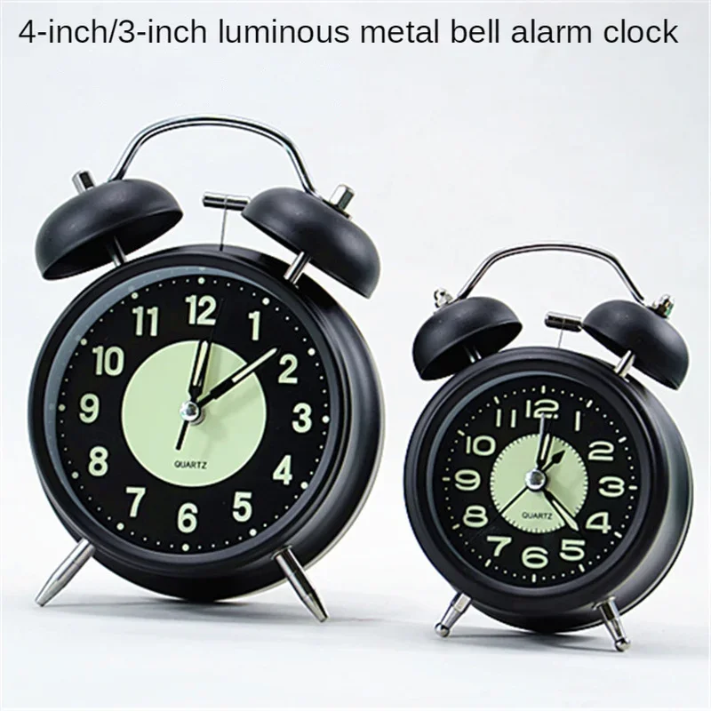 Reloj despertador de Material metálico creativo de 4 pulgadas, cabeza de cama nocturna, bonito reloj despertador pequeño de escritorio, alarma grande redonda, reloj de escaneo silencioso, regalo