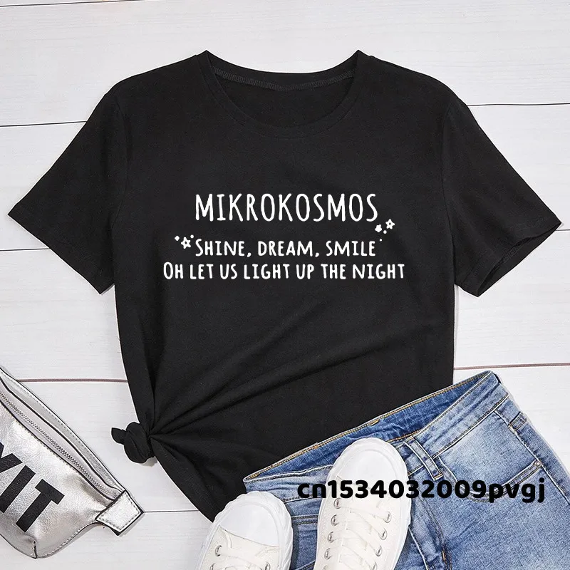 Women Fashion Kpop Mikrokosmos T-Shirt Casual Summer Short Sleeve Letter Printed Korean Fashion Map of The Soul T Shirt