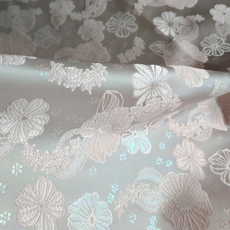 L100cm X W145cm Small Floral Yarn Dyed Metallic Thread Jacquard Fabric Lustrou Spring Summer Dress Tablecloth DIY Craft Material