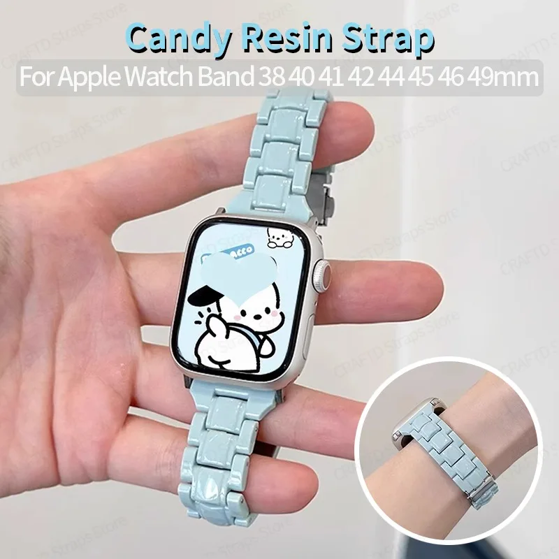 Candy Resin Strap for Apple Watch Band 44mm 40mm 41 45 38 46 42 Correa Bracelet for IWatch Series 11 10 9 8 7 SE 6 5 Ultra2 49mm