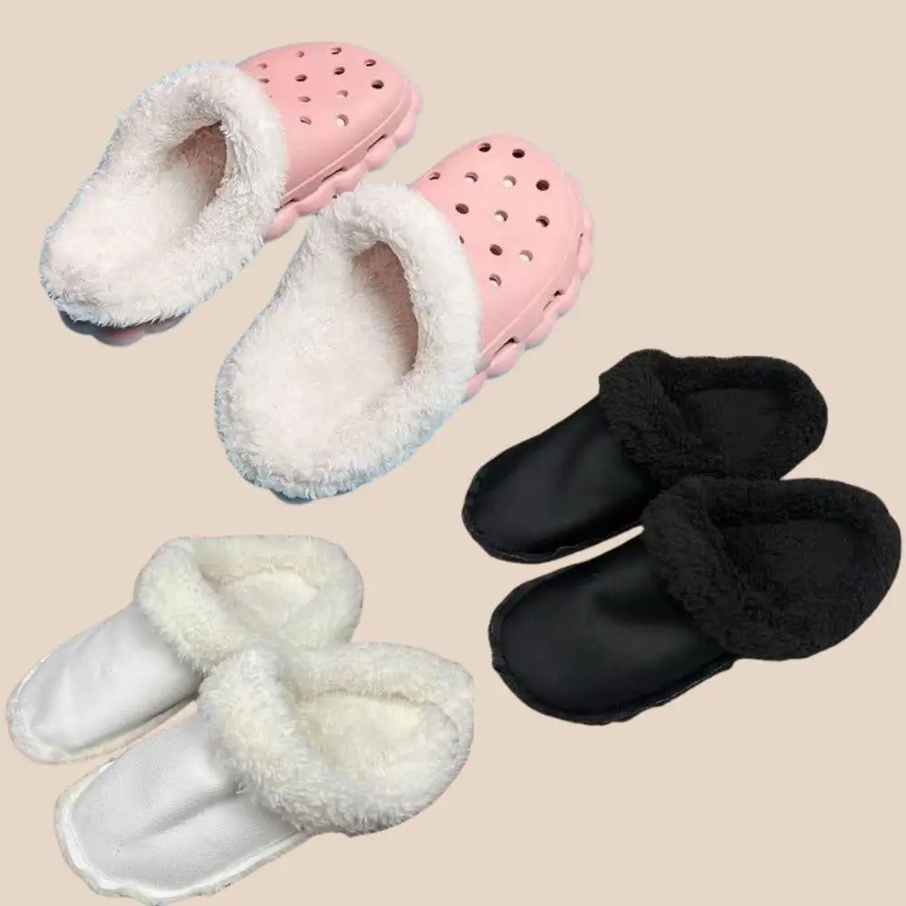 Cubierta de zapato cálida para hombre y mujer, funda de algodón extraíble para zuecos, zapatillas, plantillas negras/blancas, insertos, cubiertas de zapatos de felpa gruesas