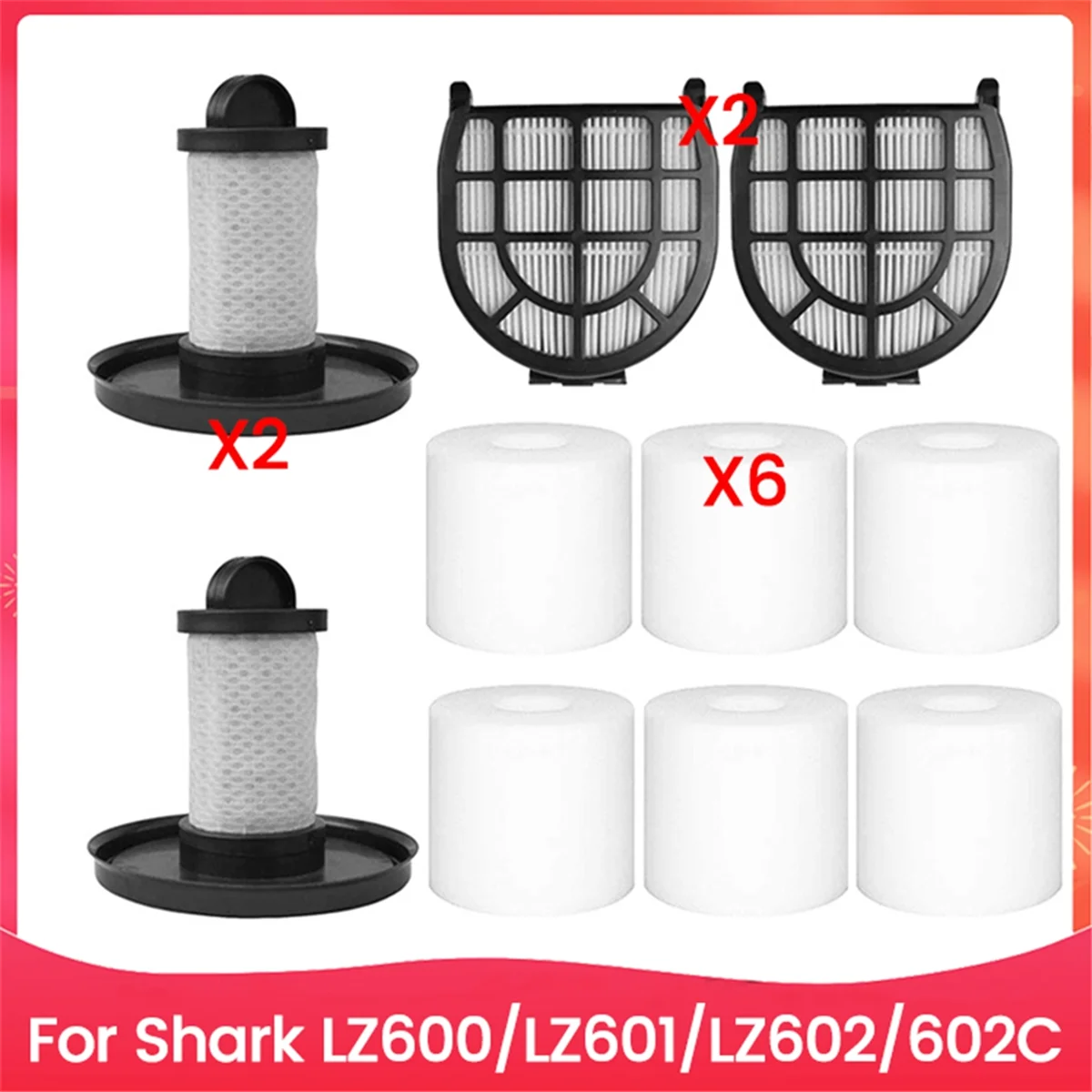 10PCS Filter Set for Shark LZ600 LZ601 LZ602 Vacuum Cleaner Accessories Replacement Front and Rear Filter Cotton