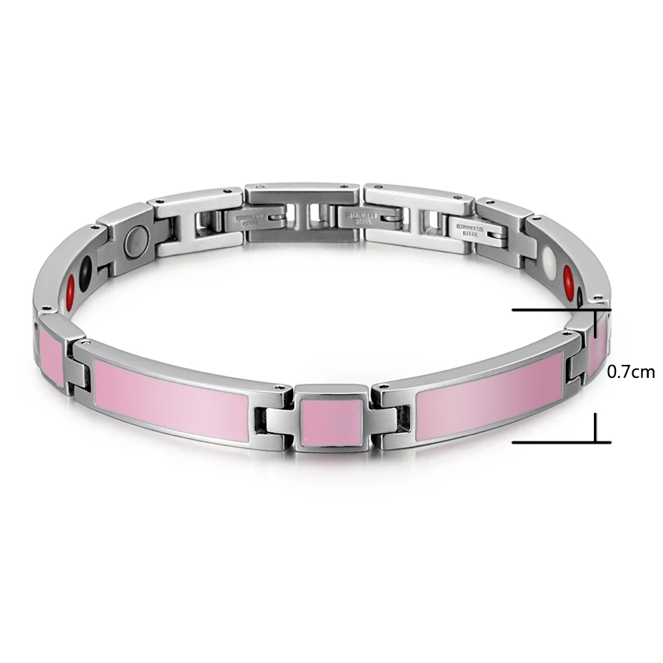 

Rainso Healing Magnetic Bracelet For Woman Stainless Steel Bracelet Health Care Elements FIR Germanium PInk Jewelry Wristband