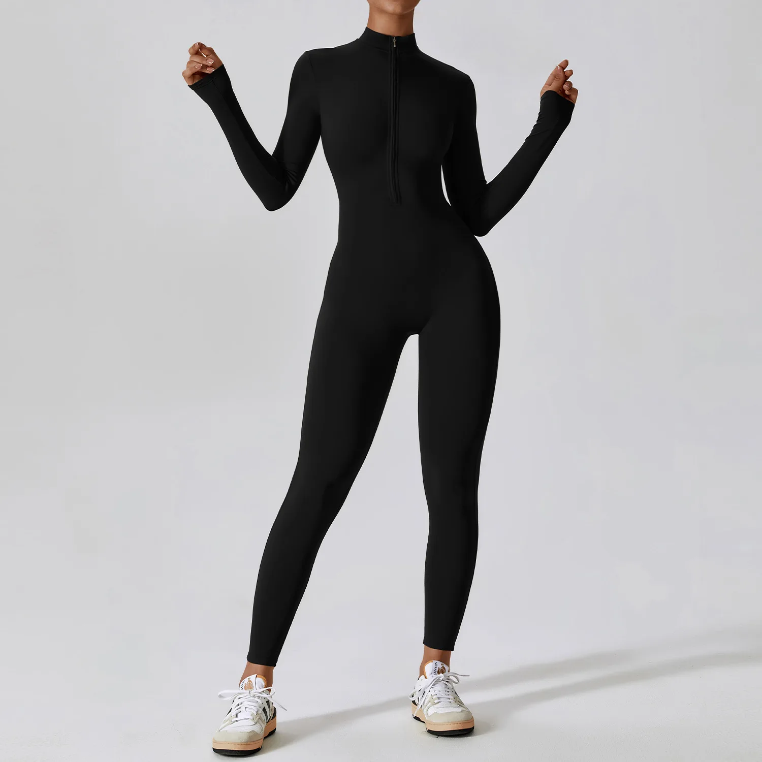 Women\'s Jumpsuits One-Piece Suit Zipper Long Sleeved Yoga Set Gym Push Up Workout Clothes Fitness Bodysuit Sportswear Tracksuit