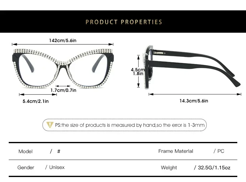 Women's New Retro Cat-eye Large Frame Reading Glasses Diamond Inlaid Presbyopia Glasses Oversized Anti-blue Light Glasses